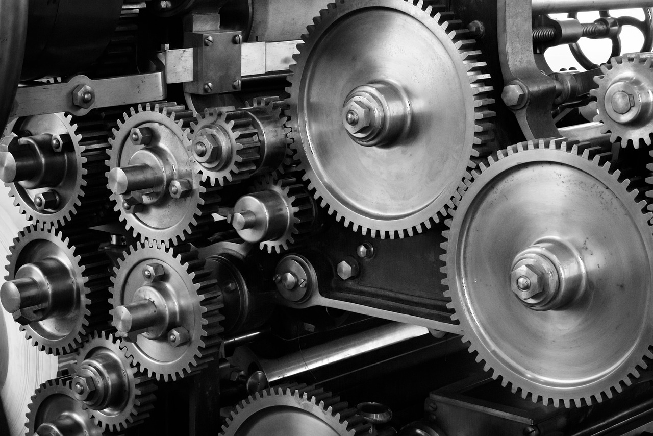 Close-up of industrial gears and mechanism
